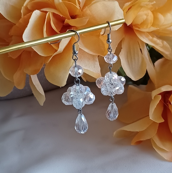 Crystal Cluster Chandelier Earrings - Picture 4 of 5